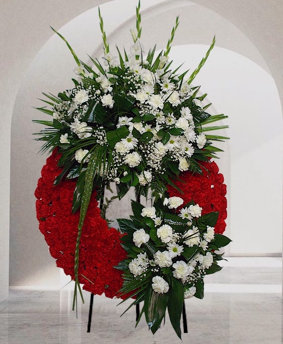 Corona Funeraria roja y blanca para tanatorio