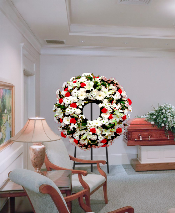 Corona Funeraria Liliums y Gerberas Rojo