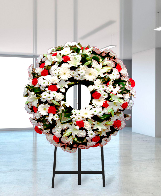 Corona Funeraria Liliums y Gerberas Rojo